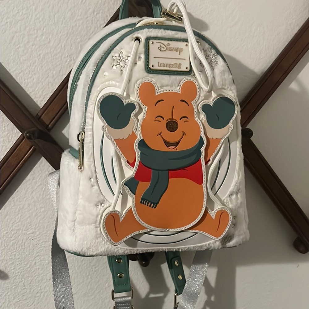 Loungefly Silver and Green Backpack with Cartoon Bear Design